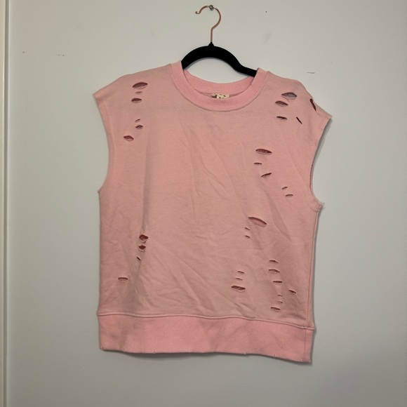 POL Distressed Muscle Tank Top Pink Raw Edge Sleeveless Sweatshirt Size Small - Picture 1 of 6
